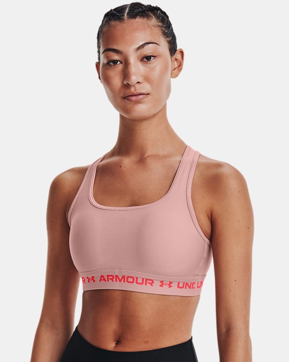 Women's Armour® Mid Crossback Heather Sports Bra, Pink, pdpMainDesktop image number 0